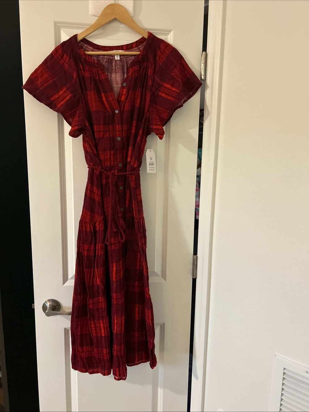 Time and Tru Women's Double Cloth Midi Dress, Rich Burgundy Plaid, XXL- NWT